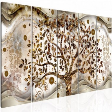 Quadro - Tree and Waves (5 Parts) Brown - 225x90