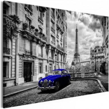 Quadro - Car in Paris (1 Part) Blue Wide - 90x60