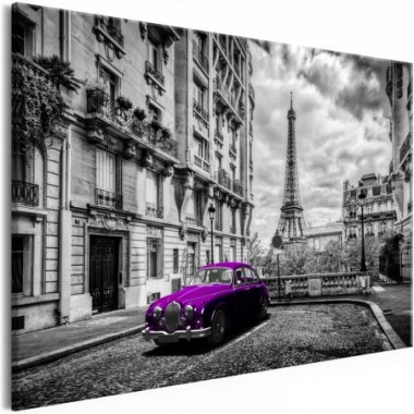 Quadro - Car in Paris (1 Part) Violet Wide - 90x60
