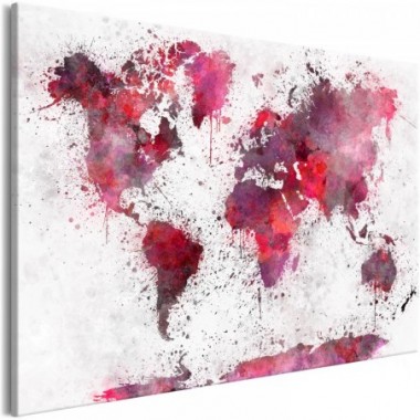 Quadro - World Map: Red Watercolors (1 Part) Wide -...