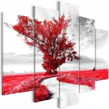 Quadro - Tree near the Road (5 Parts) Red - 200x100