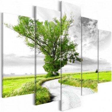 Quadro - Tree near the Road (5 Parts) Green - 200x100