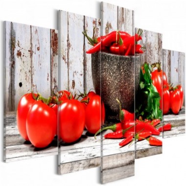 Quadro - Red Vegetables (5 Parts) Wood Wide - 100x50