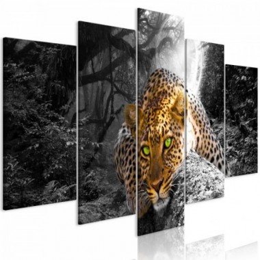 Quadro - Leopard Lying (5 Parts) Wide Grey - 200x100