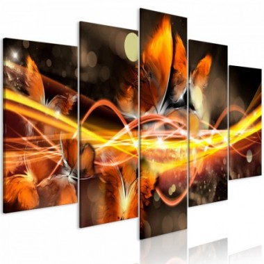 Quadro - Swarm of Butterflies (5 Parts) Wide Orange...