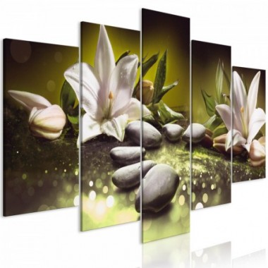 Quadro - Lilies and Stones (5 Parts) Wide Green -...