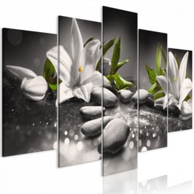 Quadro - Lilies and Stones (5 Parts) Wide Grey -...