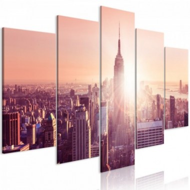 Quadro - Sun over Manhattan (5 Parts) Wide Orange -...