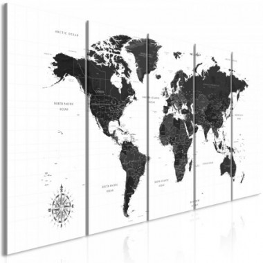 Quadro - Black and White Map (5 Parts) Narrow - 200x80