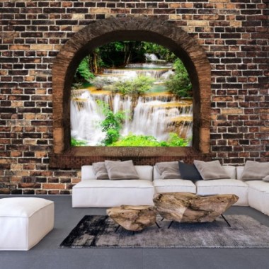 Fotomurale adesivo - Stony Window: Waterfalls - 392x280