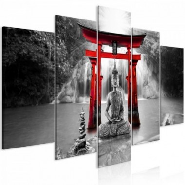 Quadro - Buddha Smile (5 Parts) Wide Red - 100x50