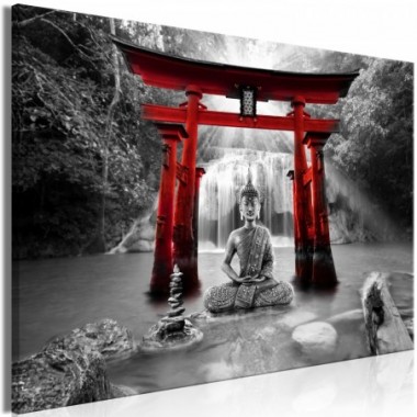 Quadro - Buddha Smile (1 Part) Wide Red - 120x80