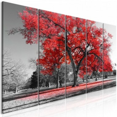 Quadro - Autumn in the Park (5 Parts) Narrow Red -...