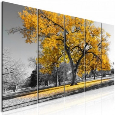 Quadro - Autumn in the Park (5 Parts) Narrow Gold -...