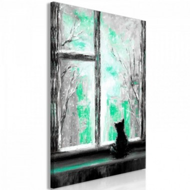 Quadro - Longing Kitty (1 Part) Vertical Green - 60x90