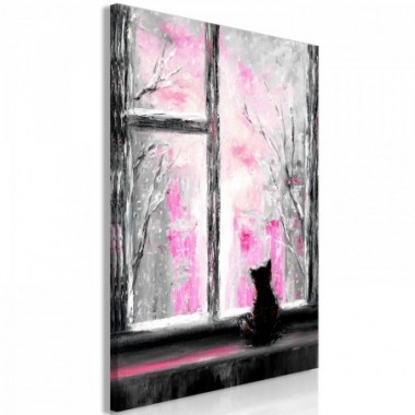 Quadro - Longing Kitty (1 Part) Vertical Pink - 60x90