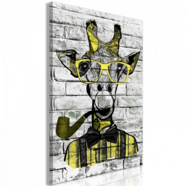 Quadro - Giraffe with Pipe (1 Part) Vertical Yellow...