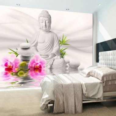 Fotomurale - Buddha e orchidee - 350x245