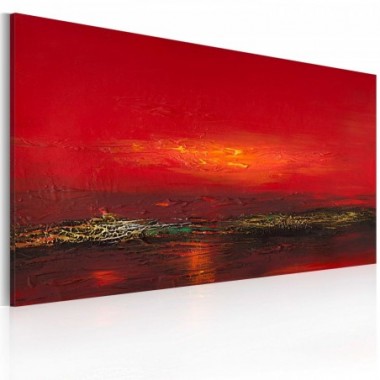 Quadro dipinto - Tramonto rosso sul mare - 120x60