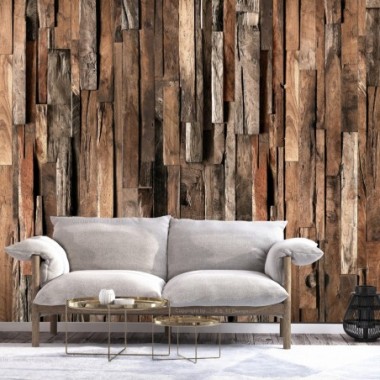 Fotomurale adesivo - Wooden Curtain (Brown) - 392x280