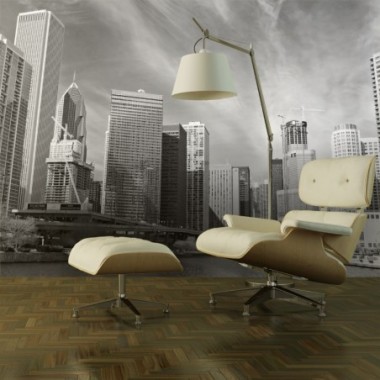 Fotomurale - Panorama di Chicago (bianco e nero) -...