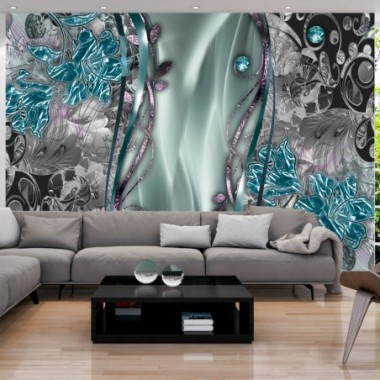 Fotomurale adesivo - Floral Curtain (Turquoise) -...
