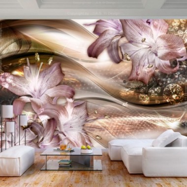 Fotomurale adesivo - Lilies on the Wave (Brown) - 98x70