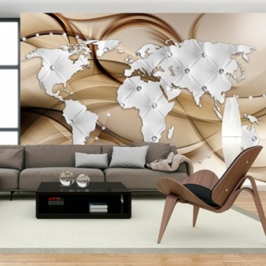 Fotomurale - World Map - White & Diamonds - 100x70