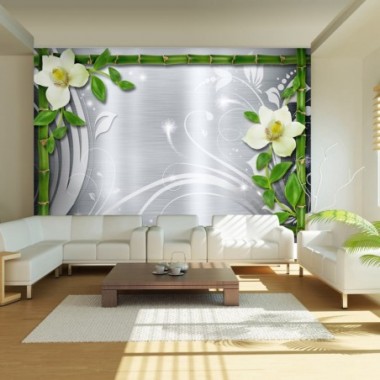 Fotomurale - Bambù e due orchidee - 100x70