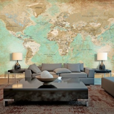 Fotomurale adesivo - Turquoise World Map II - 490x280