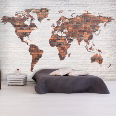 Fotomurale - World Map: Brick Wall - 250x175