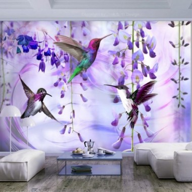 Fotomurale adesivo - Flying Hummingbirds (Violet) -...