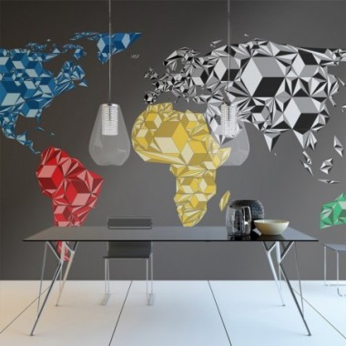 Fotomurale - Map of the World - colorful solids -...