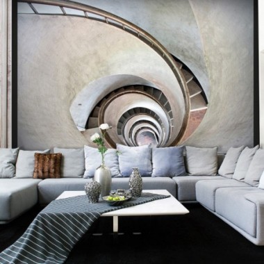 Fotomurale - White spiral stairs - 250x193