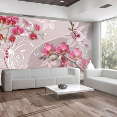 Fotomurale - Volo di orchidee rosa - 250x175