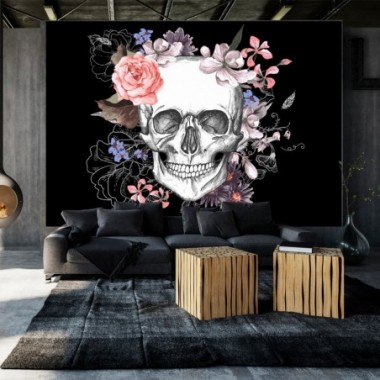 Fotomurale adesivo - Skull and Flowers - 441x315