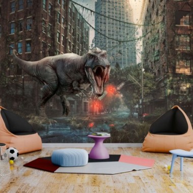 Fotomurale adesivo - Dinosaur in the City - 441x315