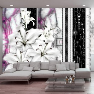 Fotomurale - Gigli piangenti su marmo viola - 300x210