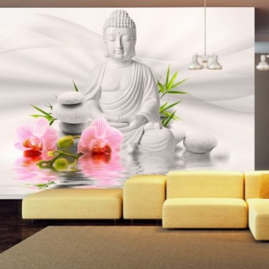 Fotomurale adesivo - Buddha e due orchidee - 441x315