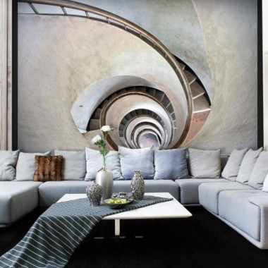Fotomurale - White spiral stairs - 350x270