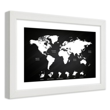 Quadro con cornice, Mappa del mondo e continenti in...
