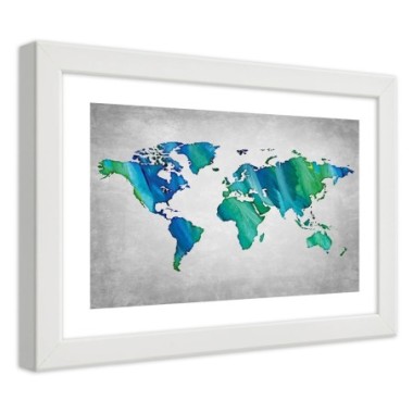 Quadro con cornice, Mappa del mondo colorata su...