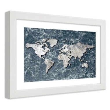 Quadro con cornice, Mappa del mondo su marmo - 30x20