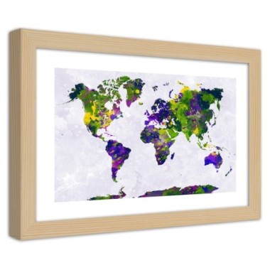 Quadro con cornice, Mappa del mondo dipinta - 30x20