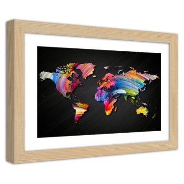 Quadro con cornice, Mappa del mondo in diversi...