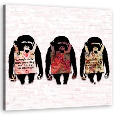 Quadro su tela, Banksy ride le scimmie - 40x40