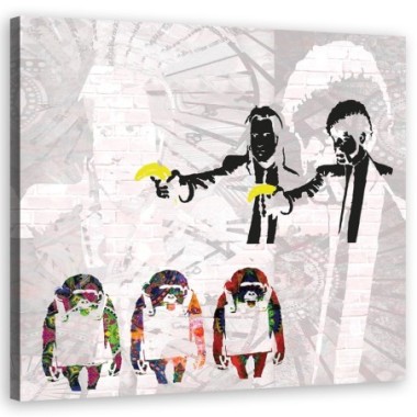 Quadro su tela, Banksy Pulp Fiction and Monkeys - 30x30