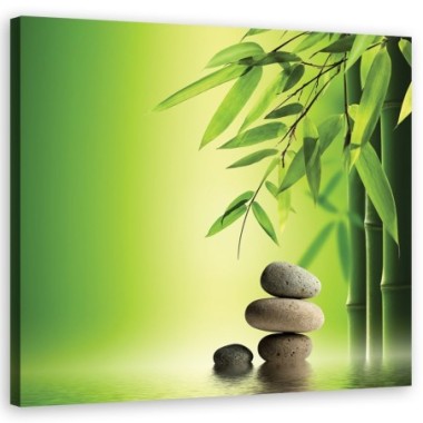 Quadro su tela, Zen e pietre di bambÃ¹ su uno sfondo...