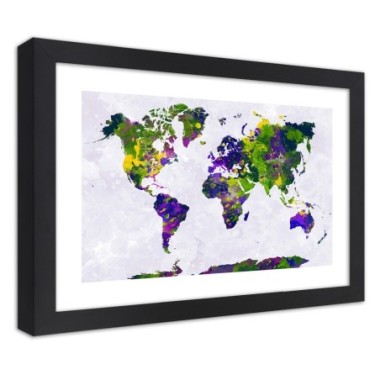 Quadro con cornice, Mappa del mondo dipinta - 45x30