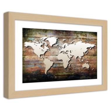 Quadro con cornice, Mappa del mondo su tavole...